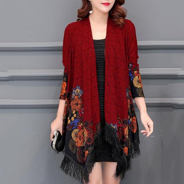 

gaoke sweaters open stitch women sweater lady autumn long printed knitted cardigans long sleeve brand plus size l-3xl cardigan, White