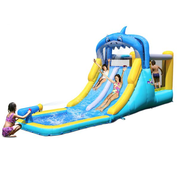 

открытый надувной коммерческий длинный водный слайд акула двойные слайды большой бассейн замок отказов дома маленький джемпер для детей весе
