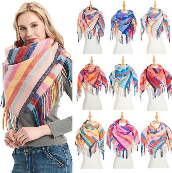 

winter scarf striped tassel women scarves knit pashmina bandana warm square scarfs blanket lady shawls neck wraps girls accessories dw6153, Red;brown