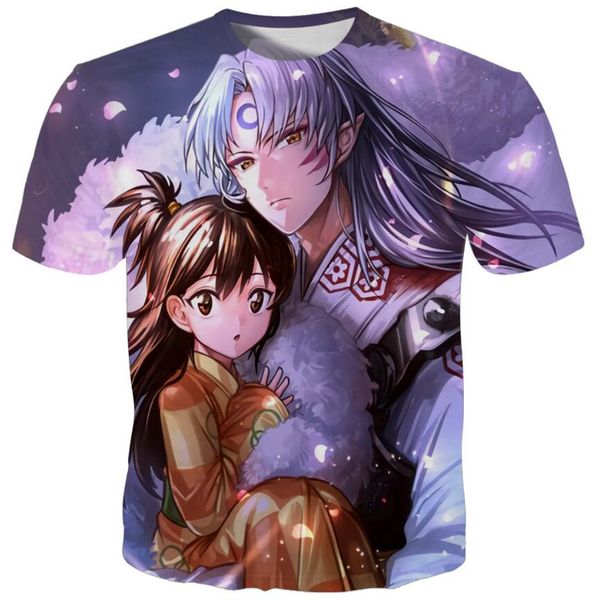 

inuyasha t shirts men japanese anime tee shirt tshirt cartoon higurashi kagome 3d print short sleeve summer clothes new design, White;black
