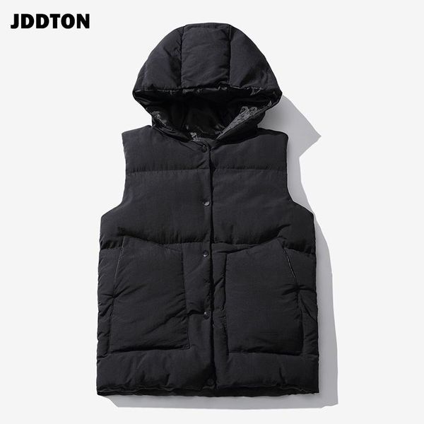 

jddton new men's hooded vests hoodies coat winter loose waistcoat casual sleeveless jacket solid color fashion streetwear je584, Black;white