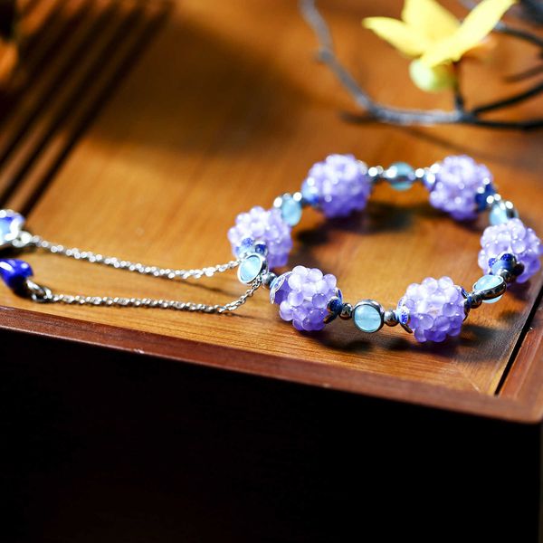 

beautiful bracelet, jade woven grape ball and cloisonne, Silver