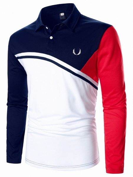 

men antler embroidery cut and sew polo shirt 563a#, White;black
