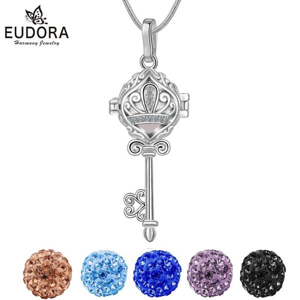 

eudora crystal key locket cage necklace hollow out cage pendant fit 8 mm crystal ball pearl bead jewelry collier k310, Silver