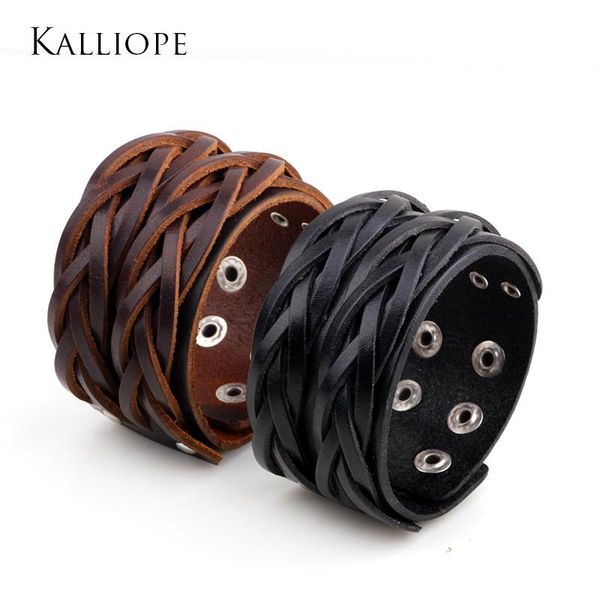 

2020 punk style retro leather cowhide bracelet leather personality weaving lederen armband sieraden, Black