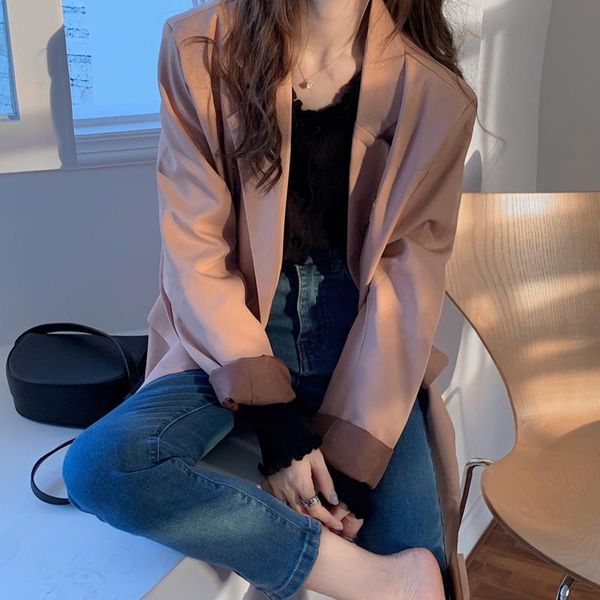 

new suits female vintage autumn notched collar plaid women blazer breasted jacket casual pockets womens suits coat blazers, White;black