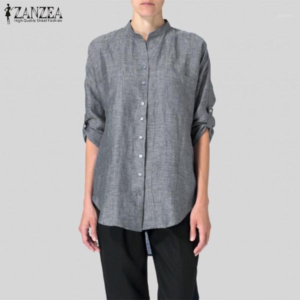 

women's blouses & shirts spring 3/4 sleeve blouse zanzea women casual v neck work shirt elegant solid asymmetrical blusas female tunic, White