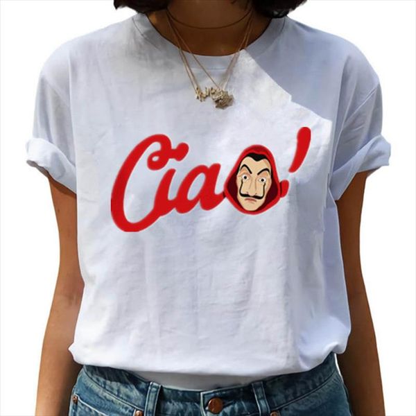 

летние новые деньги heist tshirt дом бумаги la casa de papel t рубашка vogue повседневная dali mask casa de papel, White