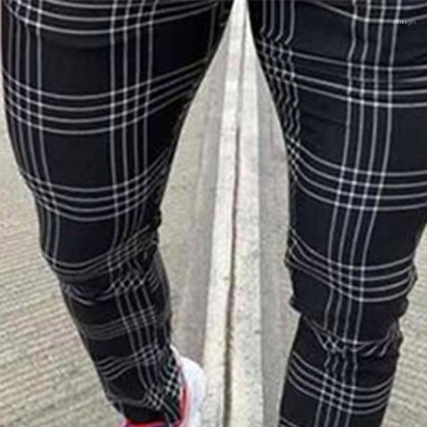 

men's casual mid waist slim pants male fashion plaid business pocket trousers stretchy1, Blue
