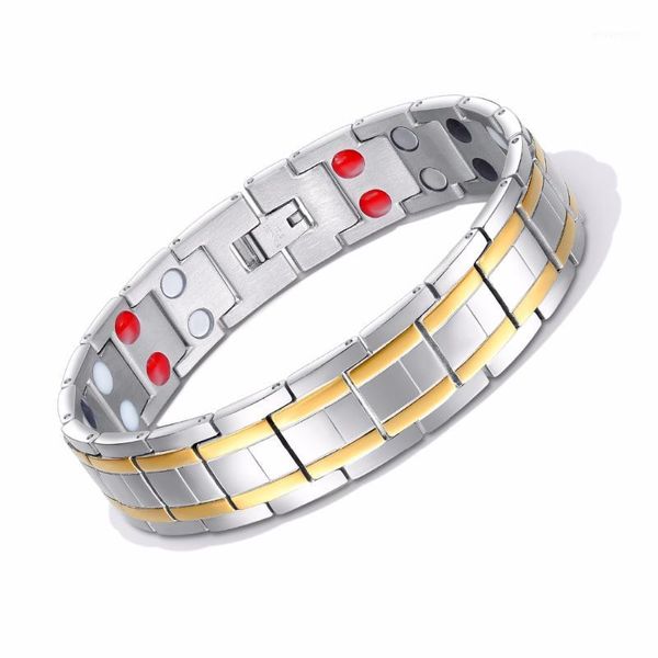 

nice quality magnetic men's jewelry bracelets steel white titanium steel double row magnet bracelet men 20181, Golden;silver