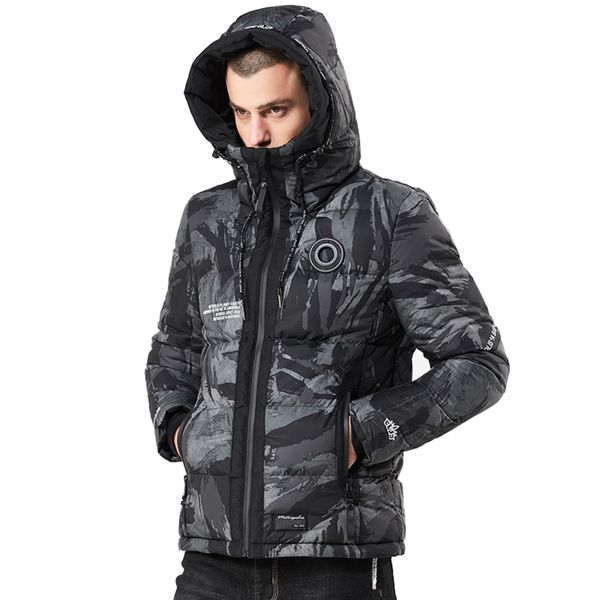 

camouflage men jacket thick warm hooded parka windbreaker streetwear camo casual mens winter coats, Black