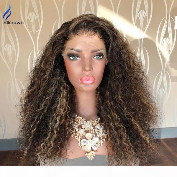 

alicrown 250% density 360 lace frontal wigs for women brazilian curly lace front human hair wigs non-remy middle ration, Black
