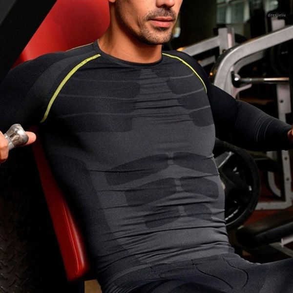 

men running sport compression t shirt jogging tracksuit male gym fitness training sportswear 1, Black;blue