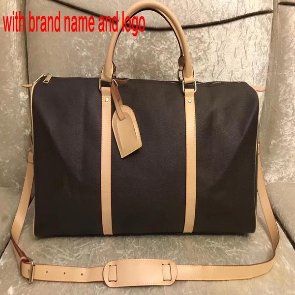 

50cm leather travel women capacity large bags 2021 sale quality men shoulder duffel bags carry on luggage bottom rivets with lock qynf levpb