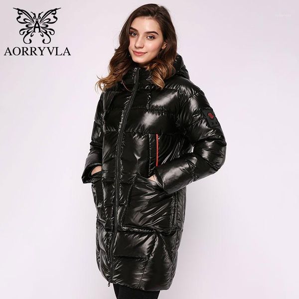 

aorryvla 2019 new winter jackets parkas women long winter jacket hooded thick warm women's jacket female casual1, Black