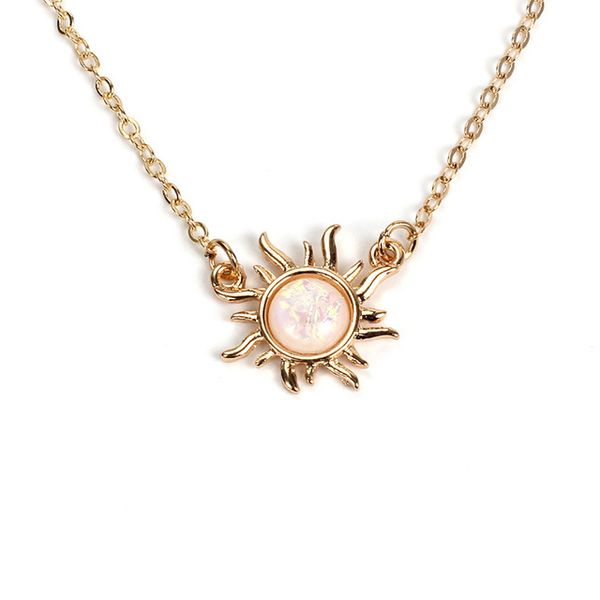

sun flower opal necklace choker pendant short clavicle chain, Silver