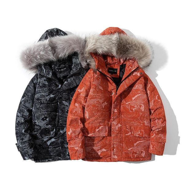 

men's down & parkas red men winter hooded thick coat fashion loose jacket comfortable warm overcoat chinese style, Black