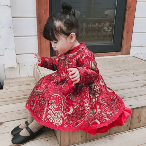 

new girl's drs baby winter 2020 cotton princs children's cheongsam skirt, Red;yellow