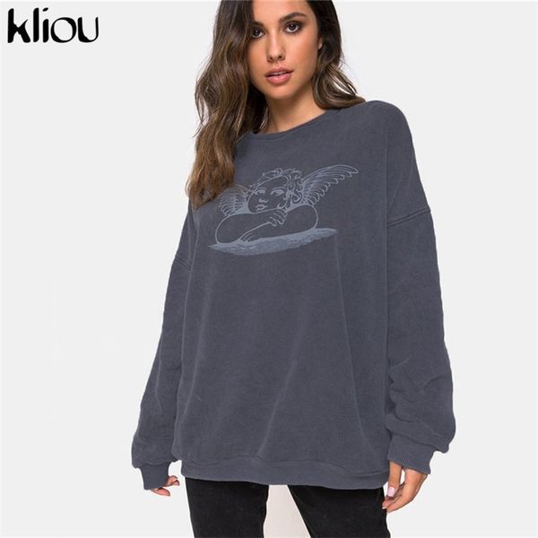 

kliou fashion cartoon print long sleeve pullover sweatshirt womens autumn ladies casual loose hoodie y200706, Black