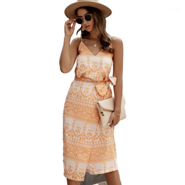 

casual dresses cotton summer dress women printed slip sundress backless sleeveless beach bow midi clothes for 2021 ladies dresses1, Black;gray
