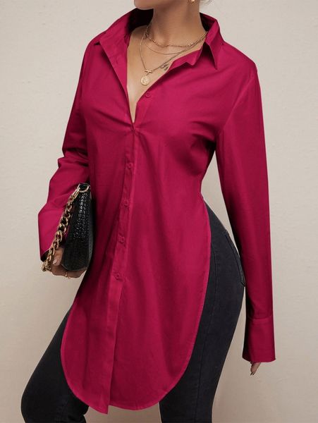 

curved hem solid blouse x8nk#, White