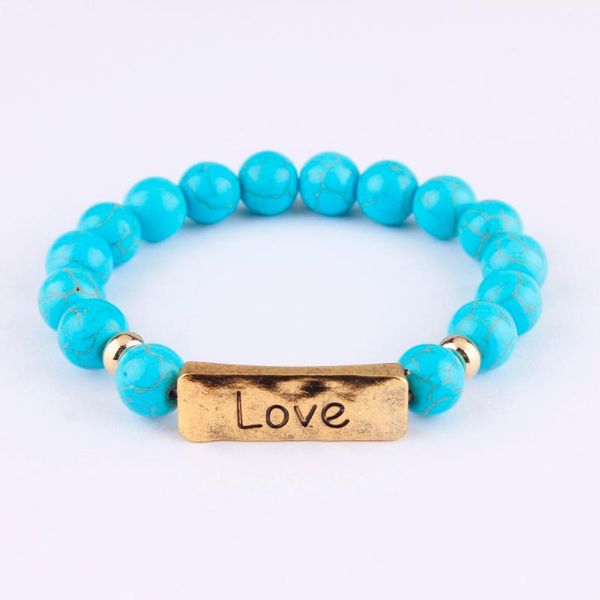 

1 piece 10mm natural stone cute and chic stretch message bracelets collection for women, Golden;silver