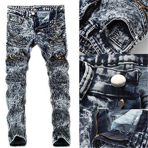 

men's slim skinny runway straight elastic denim pants destroyed ripped jeans pants men clothes men's jeans1, Blue