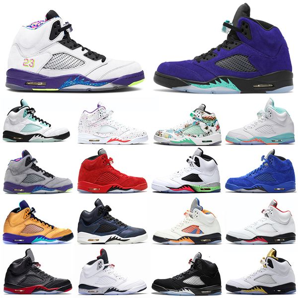 

jumpman 5 men women basketball shoes alternate grape 5s oregon bred black metallic laney suede red mens trainers sports sneakers 5.5-13, White;red