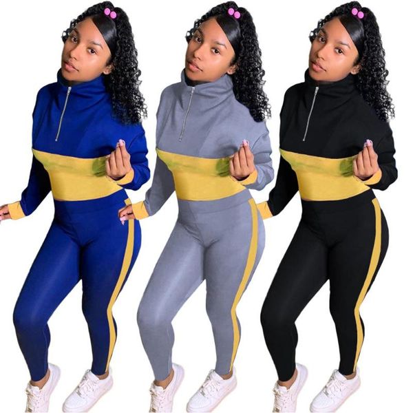 

women's 2 piece tracksuit set long sleeve quarter zipper pullover bodycon sweatpants jogger sets women outfits winter jogging, Gray
