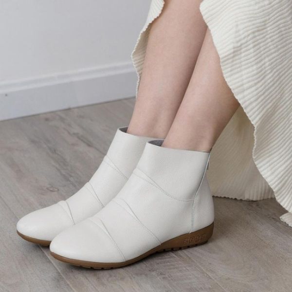 

boots women's rubber shoes rain round toe flat heel genuine mid calf leather ladies mid-calf low rock mid-calf flock, Black