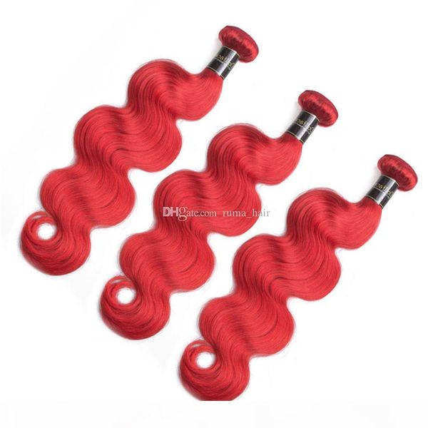 

red human hair weaves 3pcs lot body wave virgin malaysian hair extension red pure color fashion hair for black women, Black;brown