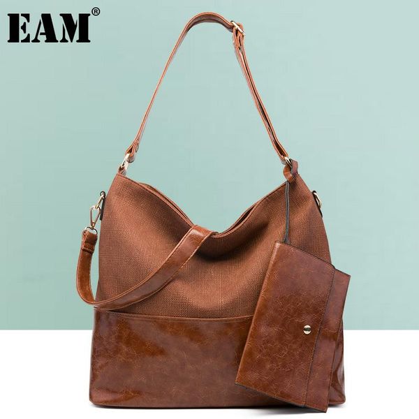 

shoulder bags [eam] women retro tote bag composite pu leather personality all-match crossbody fashion tide 2021 18a1589