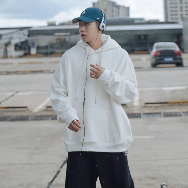 

autumn 2021 and winter new thick solid plus velvet nightgown men in hoodies sweater loose clothes youth coat 1 djk4, Black