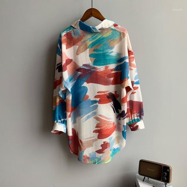 

2020 new women summer turn down collar vintage graffiti womens and blouses boho shirt blusas roupa feminina1, White