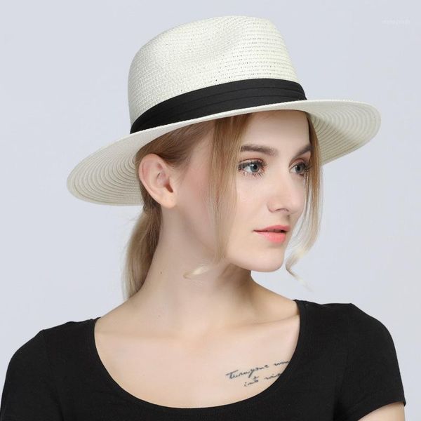 

wide brim hats wome straw panama sun hat elegant lady chapeu feminino fedora cap queen sunbonnet beach sunhat1, Blue;gray