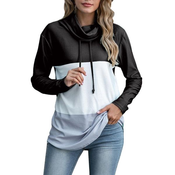 

women fashion long sleeve color block ladies casual loose for shopping daily wear, Black