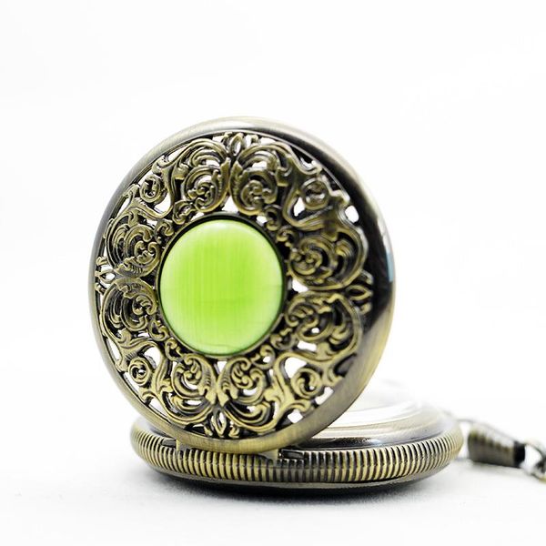 

green gen pocket watch man aan women matic machanical watches classic retro clamshell pattern movement hollow pendant sqccib, Silver