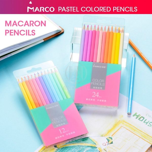 ANDSTAL MARCO 12/24 Macaroon Yağı Pastel Renkler Renk Kalem Çizim Kalem Okulu için Toksik Olmayan Profesyonel Renkli Kalemler Y200709