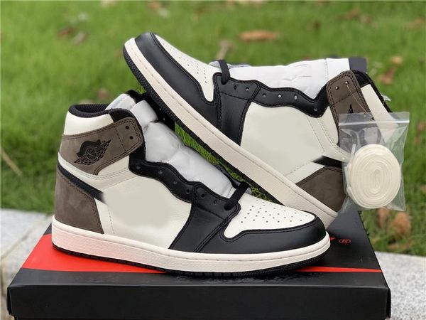 

2021 released authentic 1 high og dark mocha sail black leather overlays 1s travis scott white men outdoor shoes sports sneakers with box