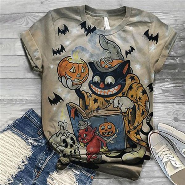 

halloween printing plus shirt size women short sleeve 3d animal printed o neck tee shirt blouse better price fast, White