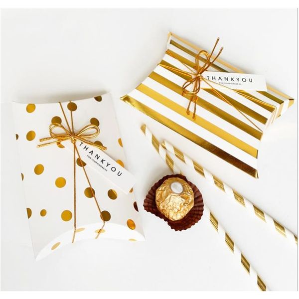 

bronzing thank you small gift box polka dot pillow candy box golden stripes cardboard box for christmas wedding birthday 5pcs f wmtqov