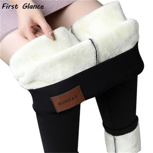 

2020 new large size s- pure color cashmere warm leggings women winter keep warm fleece pants skinny pants lj201104, Black