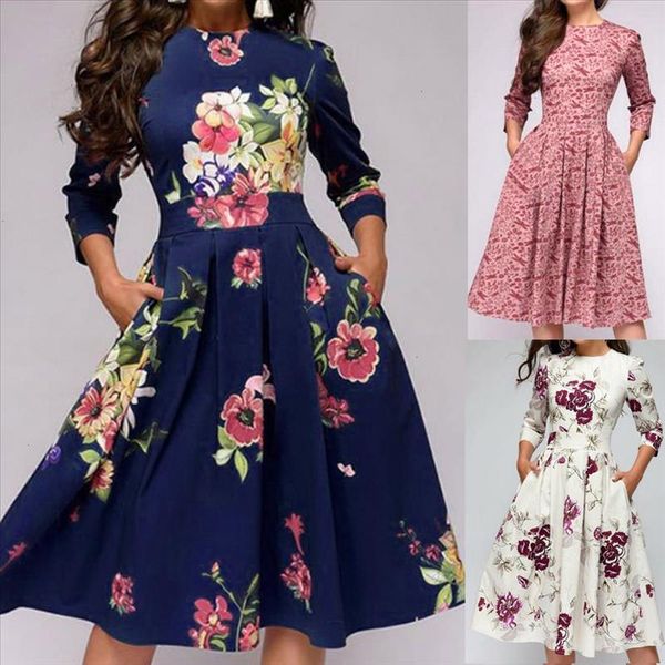 

women dress a line vintage robe femme 2021 summer style printing dress high waist dress vestidos designer clothes, Black;gray