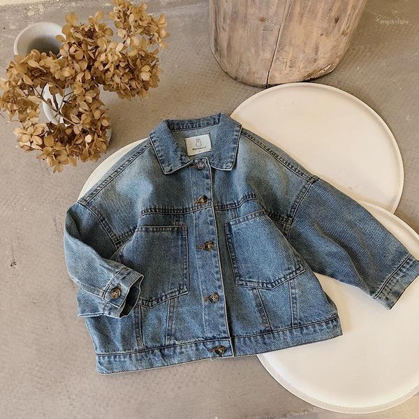 

jackets toddler baby boys oversize jeans coat clothes 2021 autumn big pocket chidlren girl pure color kids loose leisure1, Blue;gray
