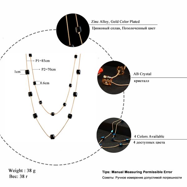 

long necklace for women fashion gold color crystal chain multilayer maxi necklaces & pendants jewelry