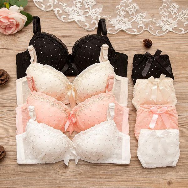 

solid dot bow cute lace bras comfortable breathable cotton lace bras push up underwear young girl's lingerie underwire1, Red;black