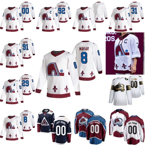 

colorado avalanche 2021 reverse retro hockey jerseys mikko rantanen philipp grubauer nazem kadri ryan graves andre burakovsky custom stitche, Black;red