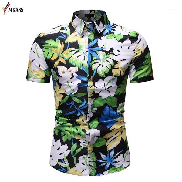 

2019 new summer mens short sleeve hawaiian shirts cotton casual floral shirts wave regular mens beach camicia uomo1, White;black