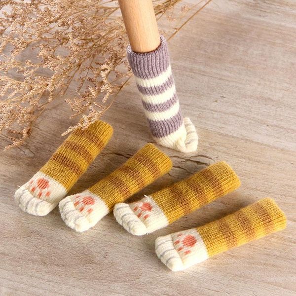 

4pcs cat table foot socks chair leg covers floor protectors non-slip knitting socks for furniture cartoon home decor