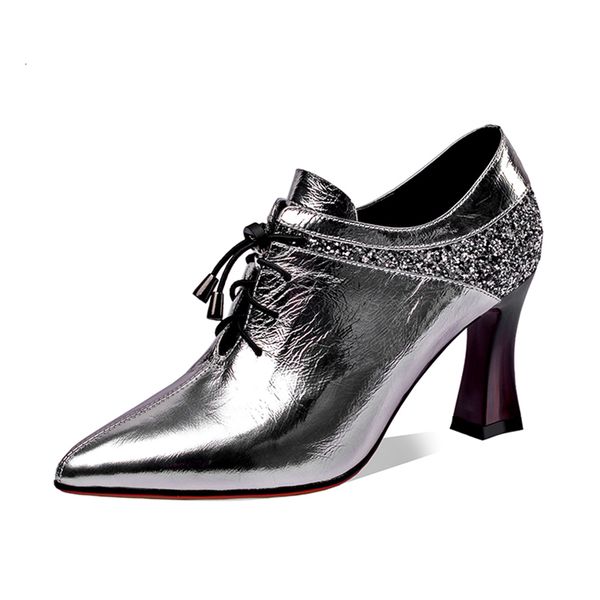 

blingbling 2021 i bombs women spring fall cross genuine basic office party shoes weird woman heels ginf, Black